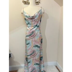 Bebe Vintage Y2K  Style Glitter Drape Neck Slip Dress Pjnk Blue  L